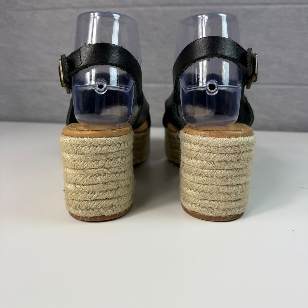 Soludos Womens Size 6 Amalfi Platform Espadrille Sandal Heels Black Leather - Picture 5 of 11